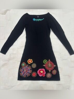 Desigual Black Mini dress with Embroidered design
